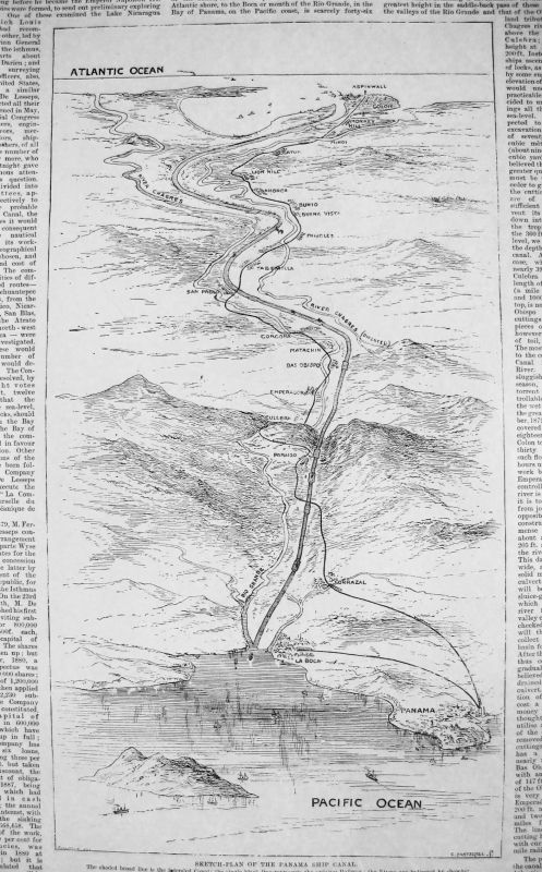 Sketch-Plan of the Panama Ship Canal / Boceto del Canal de Panamá