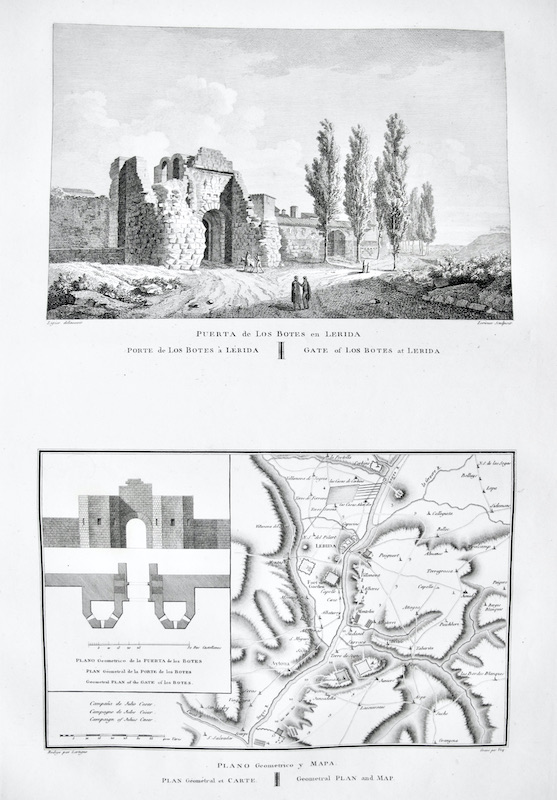 Puerta de los Botes en Lerida / Plano Geometrico (de la puerta de los Botes) y Mapa (Lerida y alrededores)
