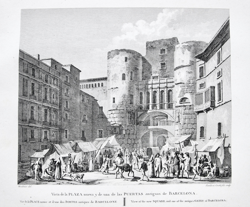 Vista de la Plaza Nueva y de una de las Puertas Antiguas de Barcelona