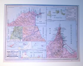 Mapa de las posesiones españolas del norte de Africa (Melilla, Ceuta, Larache y Tetuan) e Islas ( Alhucemas, Chafarinas, Peñon de Velez y Alboran)