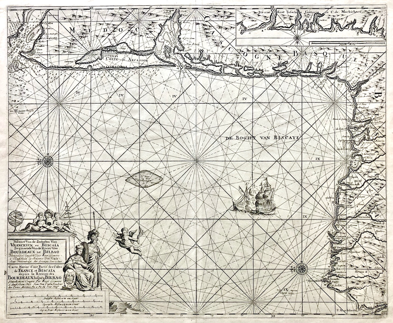 Carta náutica de parte de las Costes de France y Vizcaya desde la Rivierre des Bordeaux hasta Bilbao / Pascaart Van de Zeekusten Van Vrancryck en Biscaia Beginnende Van de Rivier Van Bourdeaux tot Bilbao