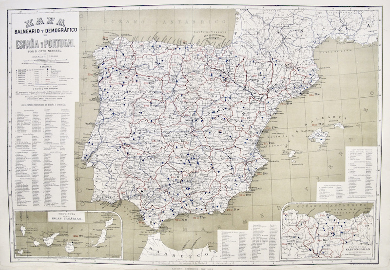 Mapa Balneario y Demográfico de España y Portugal