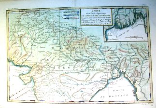 Carte de la partie superieure de L'Inde en deca du Gange. Comprise entre la cote du Concan et celle d'Orixa, avec L'Empire du Mogol, le Bengale, le R. D'Afham, partie de ceux d'Ava et de Pegu.