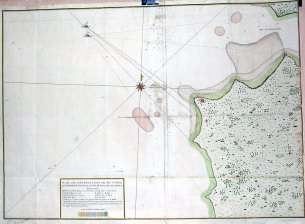 Plano que contiene la boca del rio Guadalquivir, barra de San Lucar y Costa de esta, a Punta de Meca