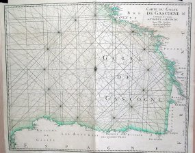Carte du Golfe de Gascogne contenant les costes de France et d'Espagne depuis L'Isle d'Oueffant jusqu'au cap de Finisterre