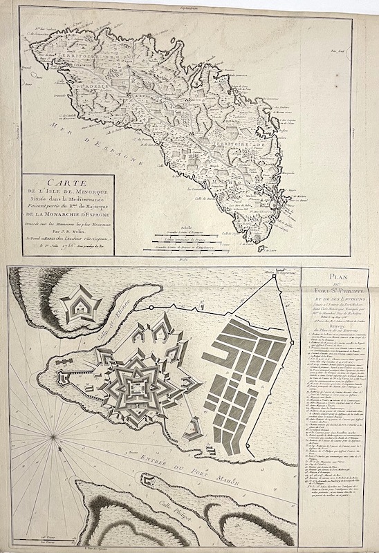 Carte de l' Isle de Minorque ; Plan du Fort St. Philippe [Isla de Menorca y Castillo de San Felipe]