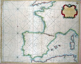 Carte reduite des costes de France, de Portugal et d'Espagne sur L'Ocean et sur la Mediterranee