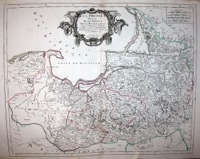 La Prusse divisee en Prusse Royale et Prusse Ducale laquelle a ete erigee en Royaume par L'Empereur Leopold en faveur de Frederic I. Elect de Brandebourg coruronne en Janvier 1701. (Prusia real y Prusia ducal)