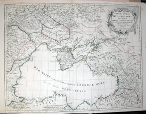 Carte des environs de la mer Noire ou se trouvent L'Ukrayne, la petite Tartarie, et les confins de la Russie Europeene, et la Turquie (Mar Negro, Ucrania, Tartaria, Rusia, Turquia, parte de Anatolia, Bulgaria, Polonia...)