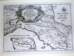 Reise Cart von Italien Darinnen angemercket Die Wege und Strassen von Nizza auss Rom uber Genova Luca und Florentz und von Rom nach Venedig uber Loretto
