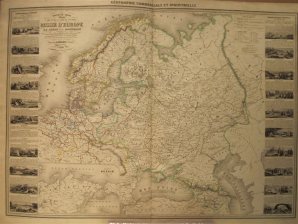 Nouvelle carte illustree des etats du nord de L'Europe donnant la Russie d'Europe la Suede et le Danemark, les divisions physiques et politiques de ces differents etats, la distribution geographique des plantes cultivees ainsi que les villes...les ports..