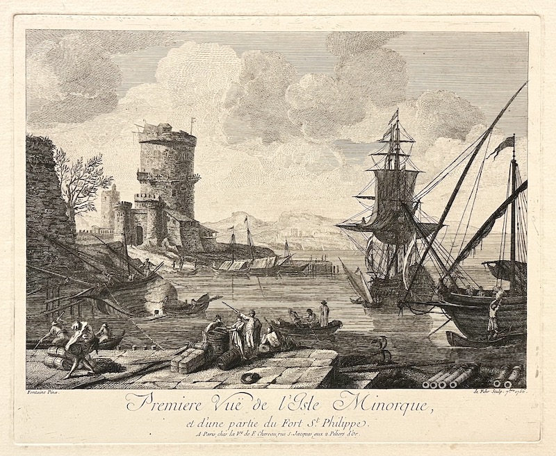 Premiere Vue de l 'Isle Minorque et d' une partie du Fort St. Philippe [Primera vista de la Isla de Menorca y parte del Fuerte de San Felipe]