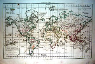 Mappe Monde ou Carte Generale de toutes les Parties comunes de la Surface du Globe, selon la projection des Cartes reduites, ou se trouvent les Nlles. Decouvertes du Capit. Cook