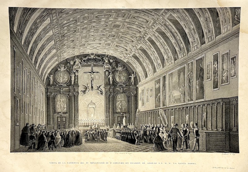 Vista de la Sacristia del Rl. Monasterio de Sn. Lorenzo en Ocasion de Adorar S.S. M.M. La Santa forma [El Escorial]