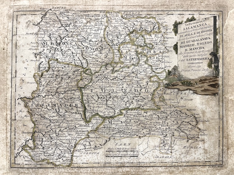 Le Provincie di SALAMANCA costituente la parte merid. del Reg. di Leone di Avila, e di Segovia che sono la parte merd. Della vecchª Castiglia di Guadalaxara Madrid, Toledo, e Mancha che formano la parte occid.le della nuova Castiglia e dell' Estremadura