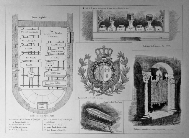 Dibujos Originales de las Catacumbas Imperiales de los Borbones en Saint Denis , firmados y Dedicados a  el Duque de Madrid 1896.