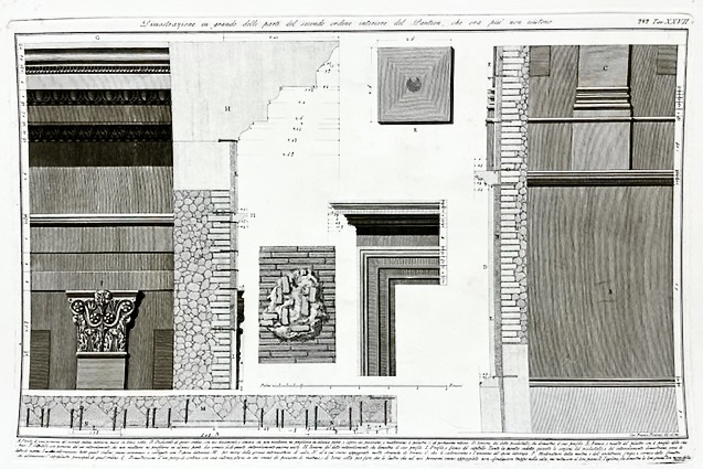 Sciographia Quatuor Templorum Veterum - Dimostrazione in grande delle parti del secondo ordine interiore del Panteon, che ora piu non esistono, Tav. XXVII