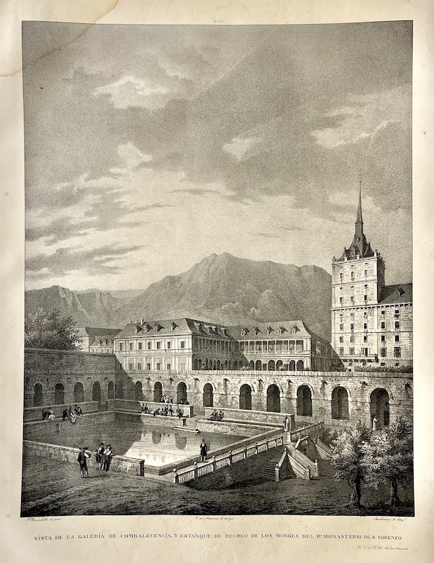 Vista de la Galeria de Combalecencia y Estanque de Recreo de los Monges del Rl. Monasterio de S. Lorenzo [El Escorial]