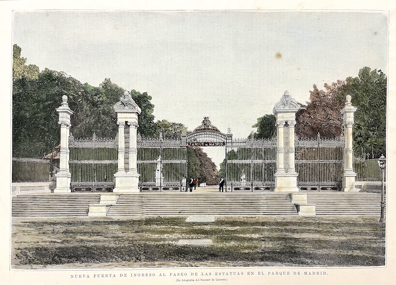 Nueva Puerta de Ingreso al Paseo de las Estatuas en el Parque de Madrid (De fotografia del Sucesor de Laurent) [Parque del Retiro]