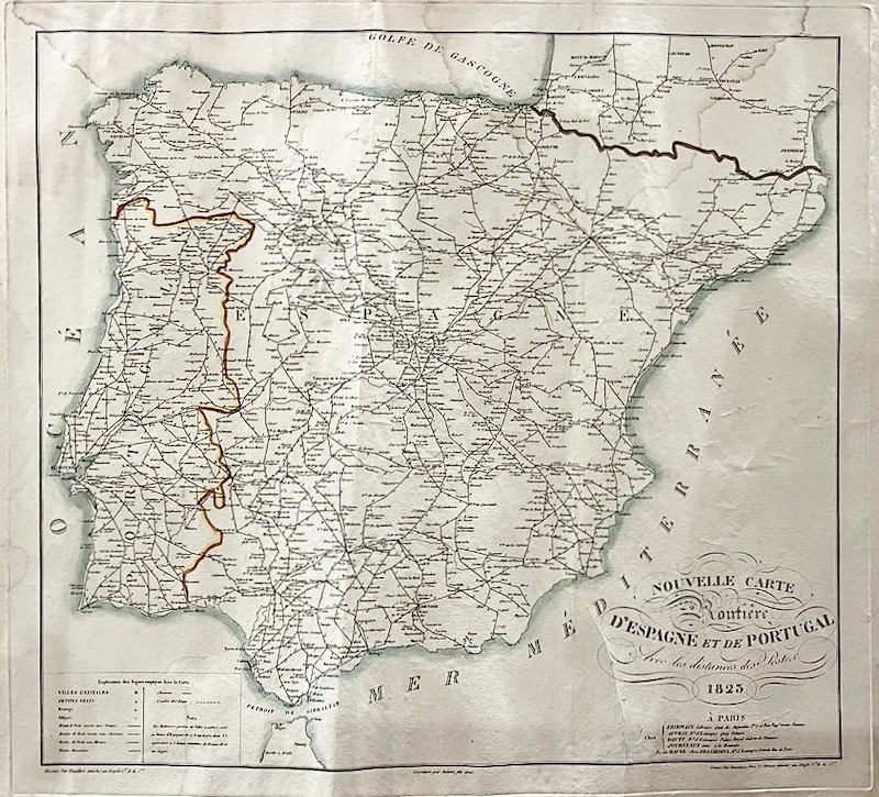Nouvelle Carte Routiere d' Espagne et de Portugal avec les distances des Poste