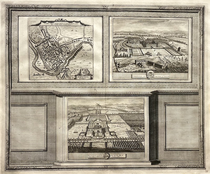 La Galerie Agréable du Monde, Nº 73 - Cestria, Cester ; Dunham Massie in the County Palatine of Chester ; Eaton Hall on the River Dee near the Citty of Chester in Cheshire A. Beeston Castle