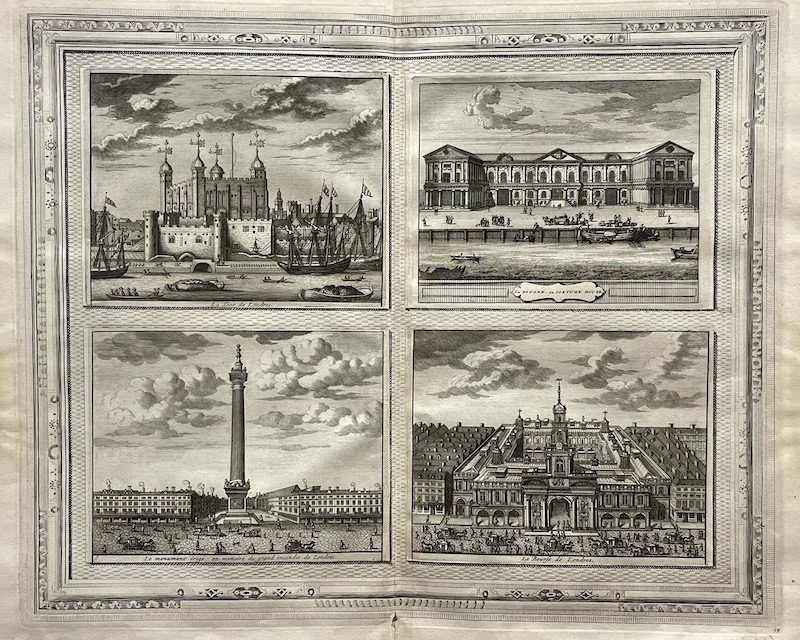 La Galerie Agréable du Monde, Nº 10 - La Tour de Londres ; La Douane, ou Costume House ; Le Monument Erige en Memoire du Grand Incendie de Londres ; La Bourse de Londres