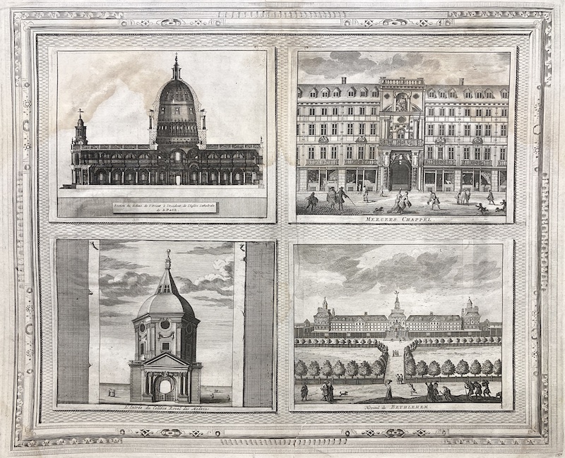 La Galerie Agréable du Monde, Nº 13(?) - Section du dedans de l' Orient à l' Occident de l' Eglise Cathedrale de S. Paul ; Mercers Chappel ; L' Entrée du College Royal des Medecins ; Hopital de Bethlehem