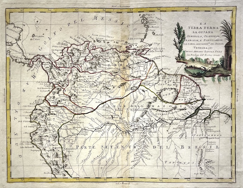 La Terra Ferma, la Gujana Spagnola, Olandese, Francese e Portughese e la parte Settentrle. del Bressil [Tierra Firme (Venezuela) , la Guayana española, holandesa, francesa y portuguesa y la parte norte de Brasil]